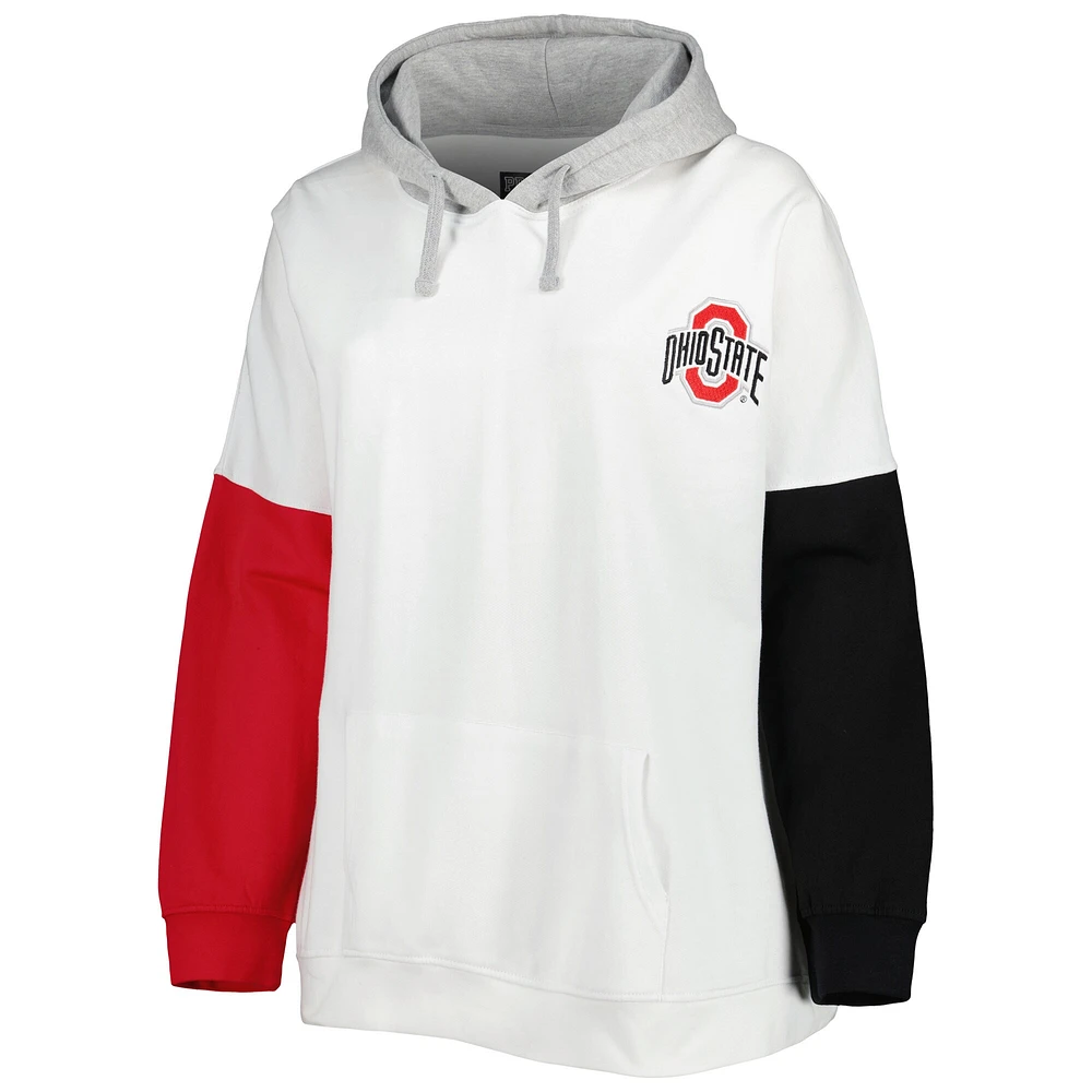 Women's White/Scarlet Ohio State Buckeyes Plus Contrast Dolman Sleeve Pullover Hoodie