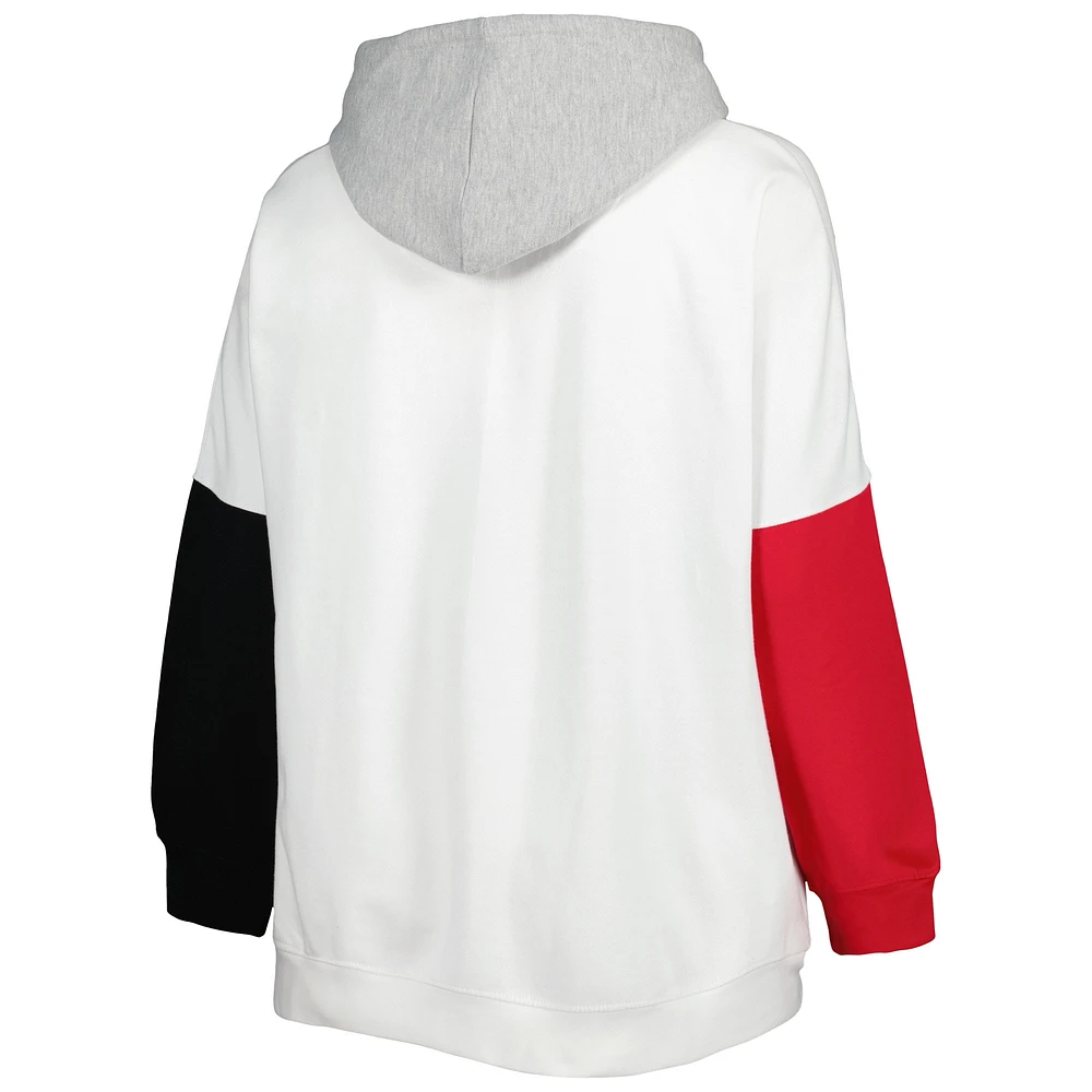 Women's White/Scarlet Ohio State Buckeyes Plus Contrast Dolman Sleeve Pullover Hoodie
