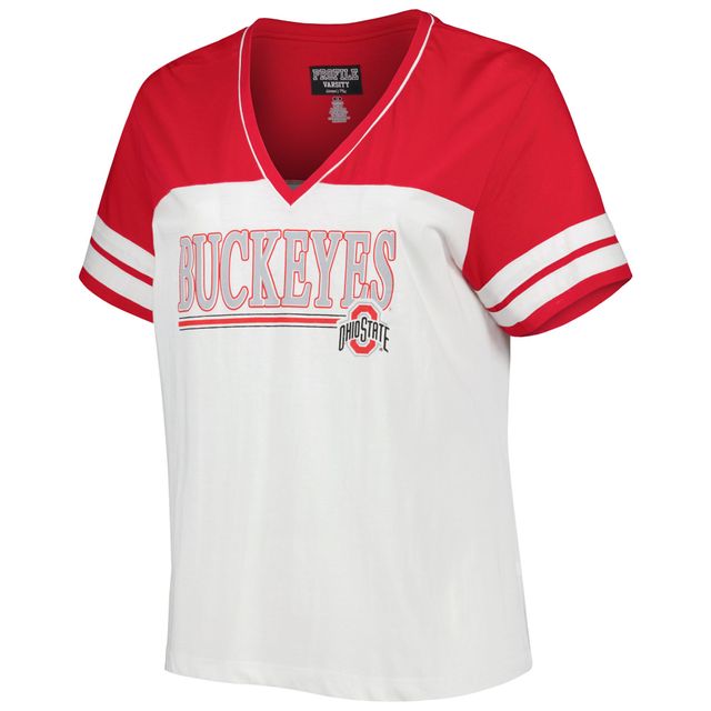 T-shirt blanc/écarlate Ohio State Buckeyes grande taille Field Game Glitter pour femme