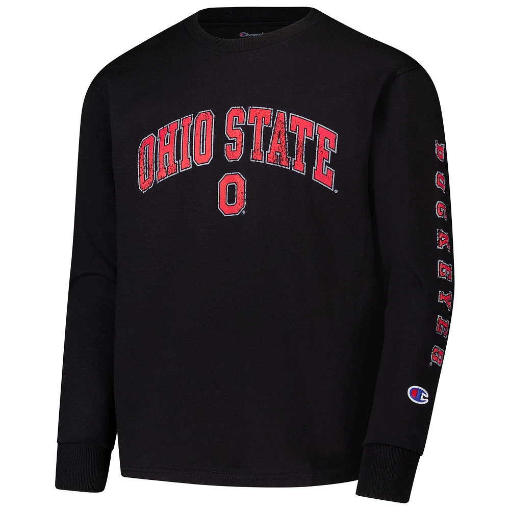 Youth Champion Black Ohio State Buckeyes Distressed Arch Over Logo Long Sleeve T-Shirt