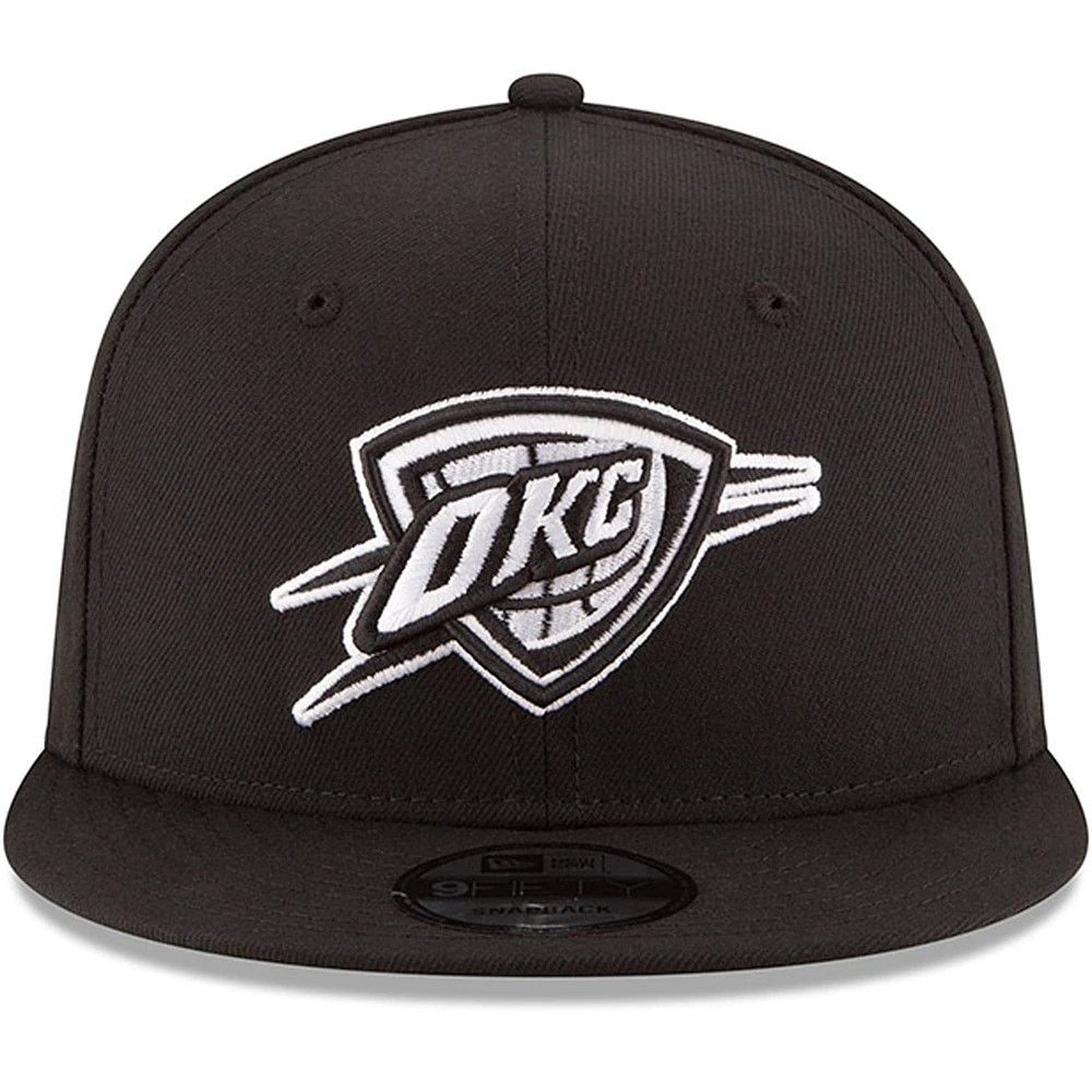Men's New Era Black Oklahoma City Thunder Black & White Logo 9FIFTY Adjustable Snapback Hat