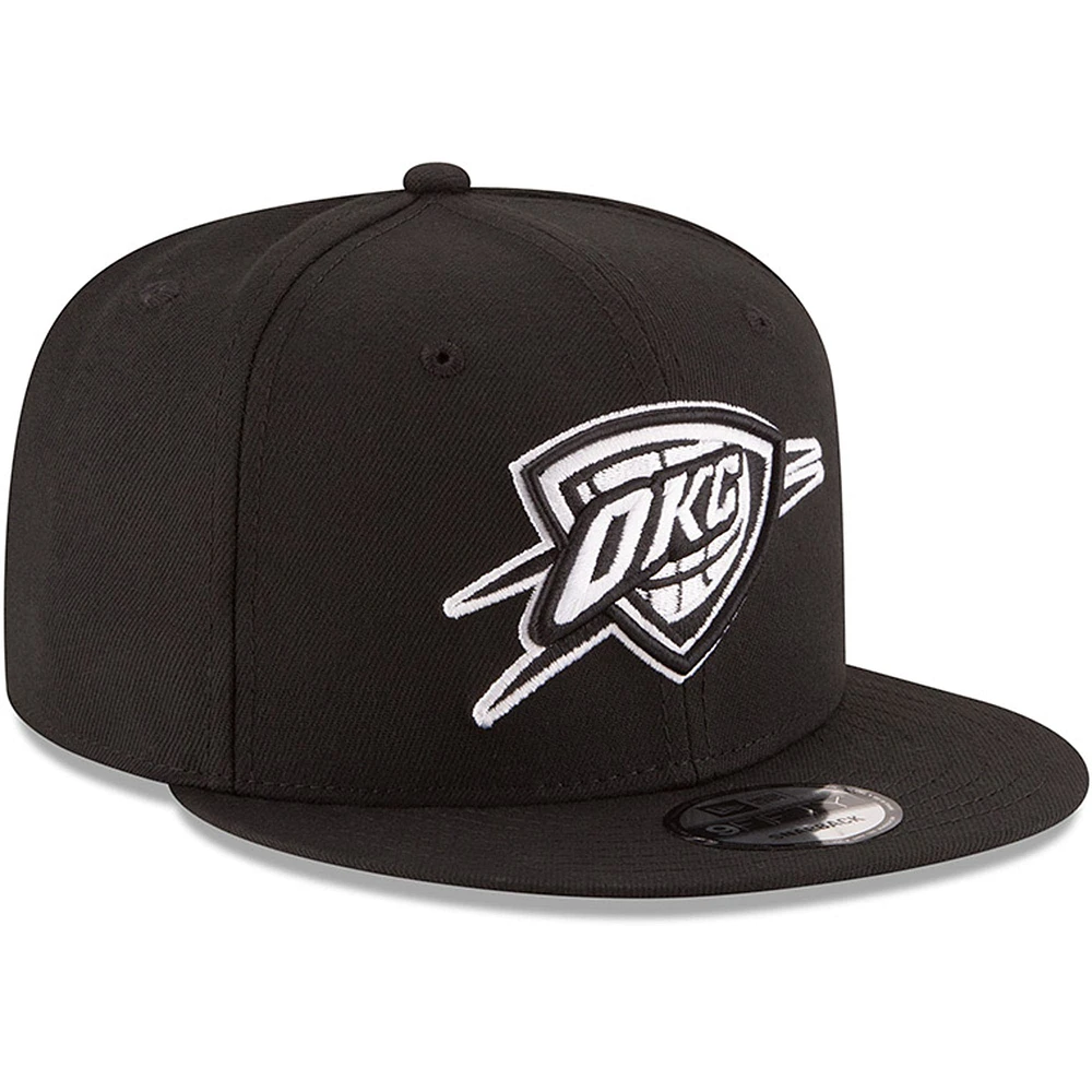 Men's New Era Black Oklahoma City Thunder Black & White Logo 9FIFTY Adjustable Snapback Hat