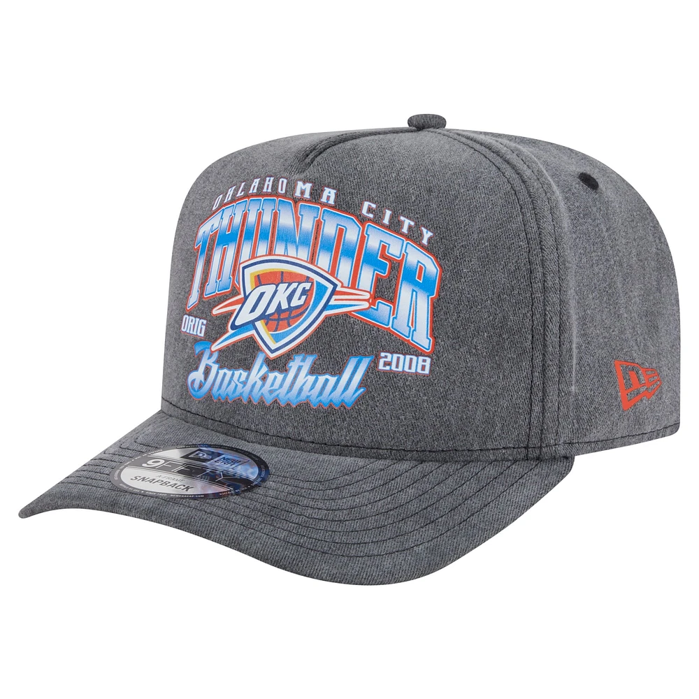 Men's New Era Charcoal Oklahoma City Thunder Throwback Washed Pre-Curved 9FIFTY Snapback Hat