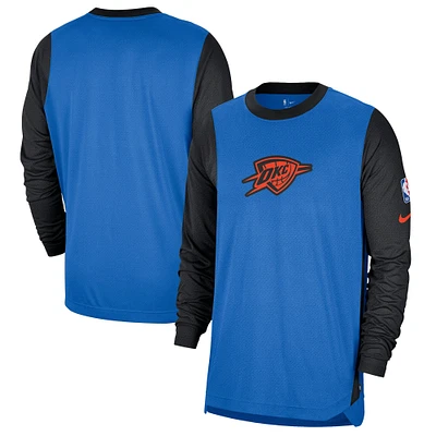 T-shirt de tir à manches longues Nike bleu/noir Oklahoma City Thunder 2024/25 Edition Authentic Pregame Performance pour homme