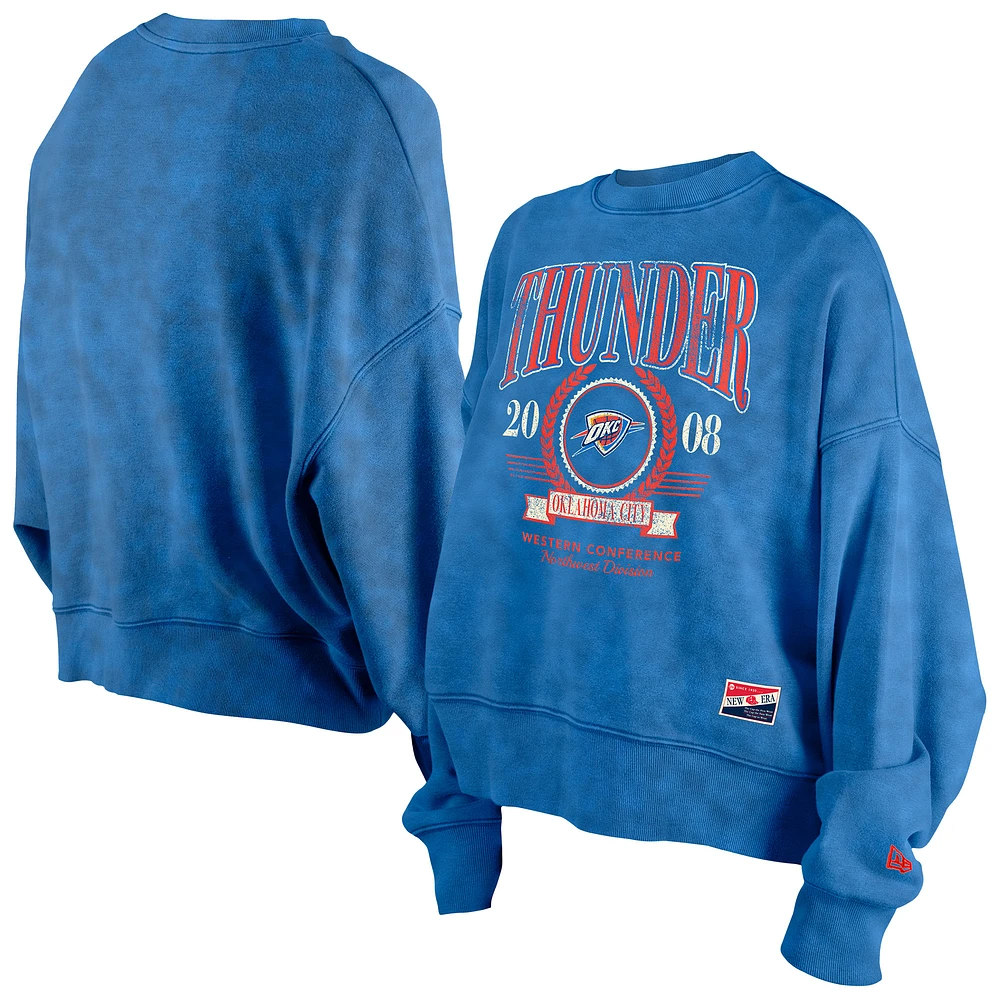 Women's New Era Blue Oklahoma City Thunder Throwback Vintage Enzyme Wash Oversized Boxy Pullover Sweatshirt
