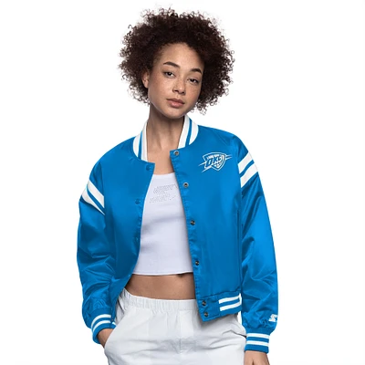 Veste universitaire en satin à boutons-pression pour femme Starter bleu/blanc Oklahoma City Thunder