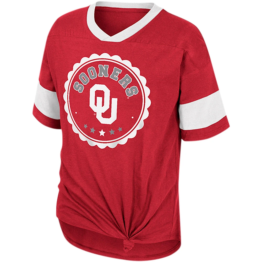 Girls Youth Colosseum Crimson Oklahoma Sooners Tomika Tie-Front V-Neck T-Shirt