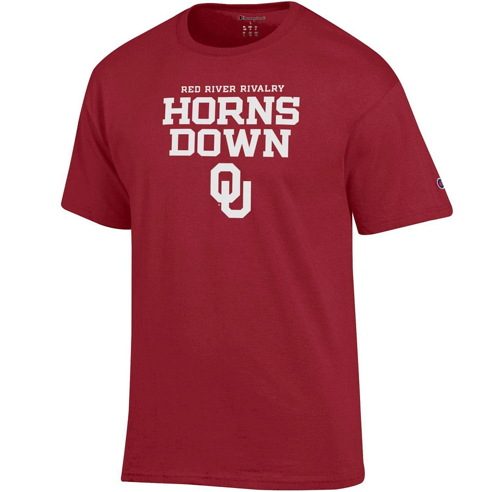 Men's Champion Crimson Oklahoma Sooners Red River Rivalry Slogan T-Shirt