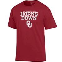 Men's Champion Crimson Oklahoma Sooners Red River Rivalry Slogan T-Shirt