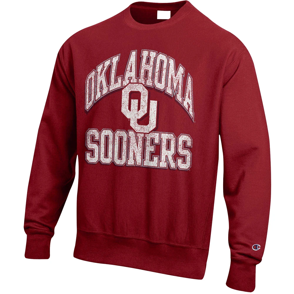 Men's Champion Crimson Oklahoma Sooners Vault Late Night Reverse Weave Pullover Sweatshirt
