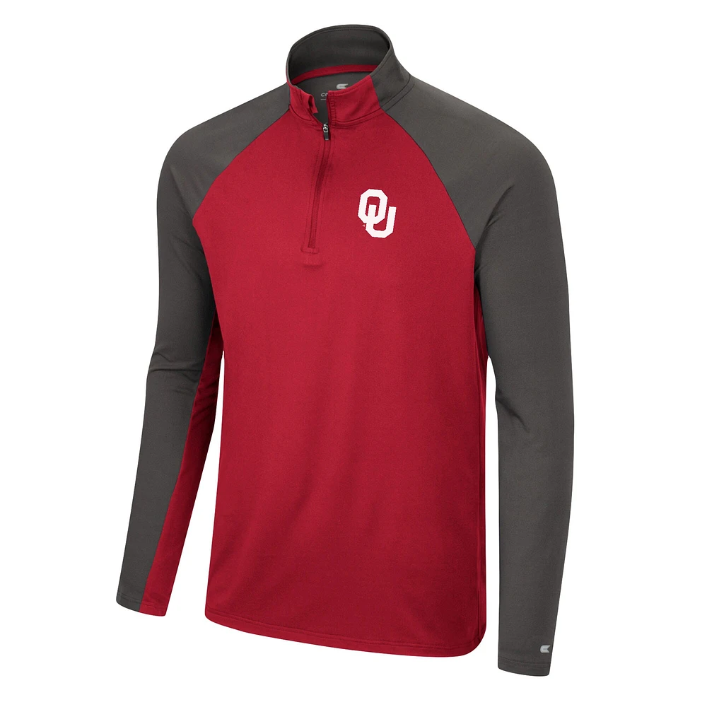 Men's Colosseum Crimson/Charcoal Oklahoma Sooners Two Yutes Raglan Quarter-Zip Windshirt