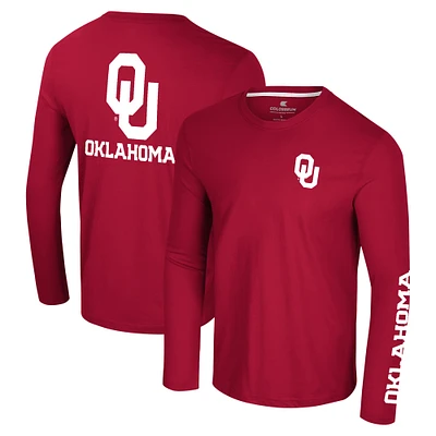 T-shirt à manches longues avec logo Colosseum Crimson Oklahoma Sooners Lockup 3-Hit Active Blend pour hommes