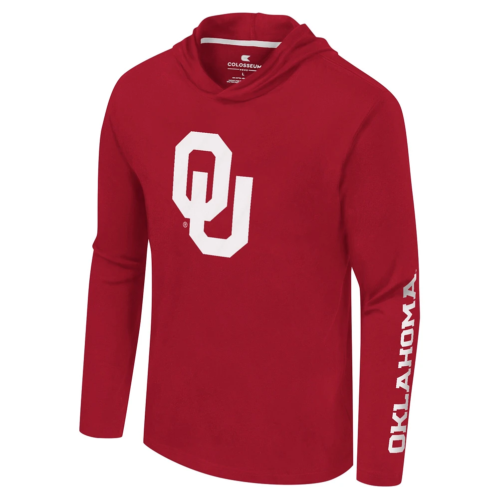 Men's Colosseum Crimson Oklahoma Sooners Logo Lockup Active Blend Long Sleeve  T-Shirt Hoodie