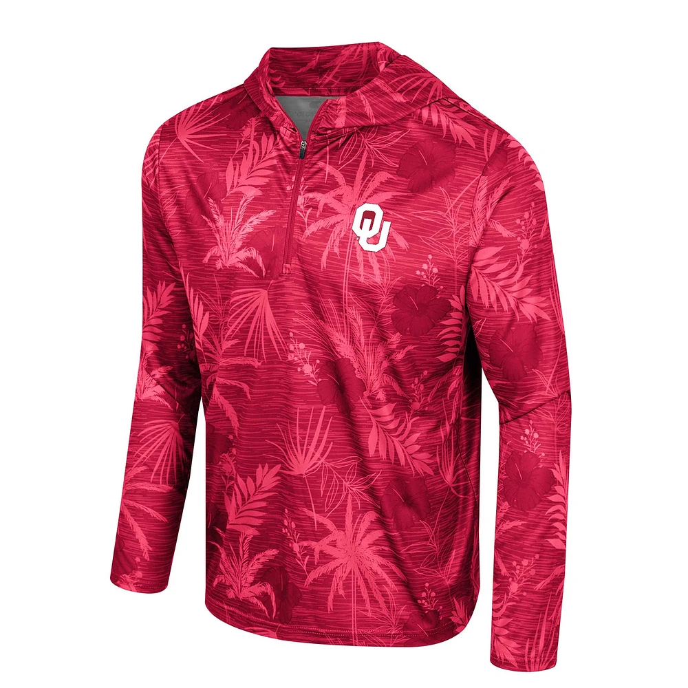 Men's Colosseum Crimson Oklahoma Sooners Palms Printed Lightweight Quarter-Zip Hooded Top
