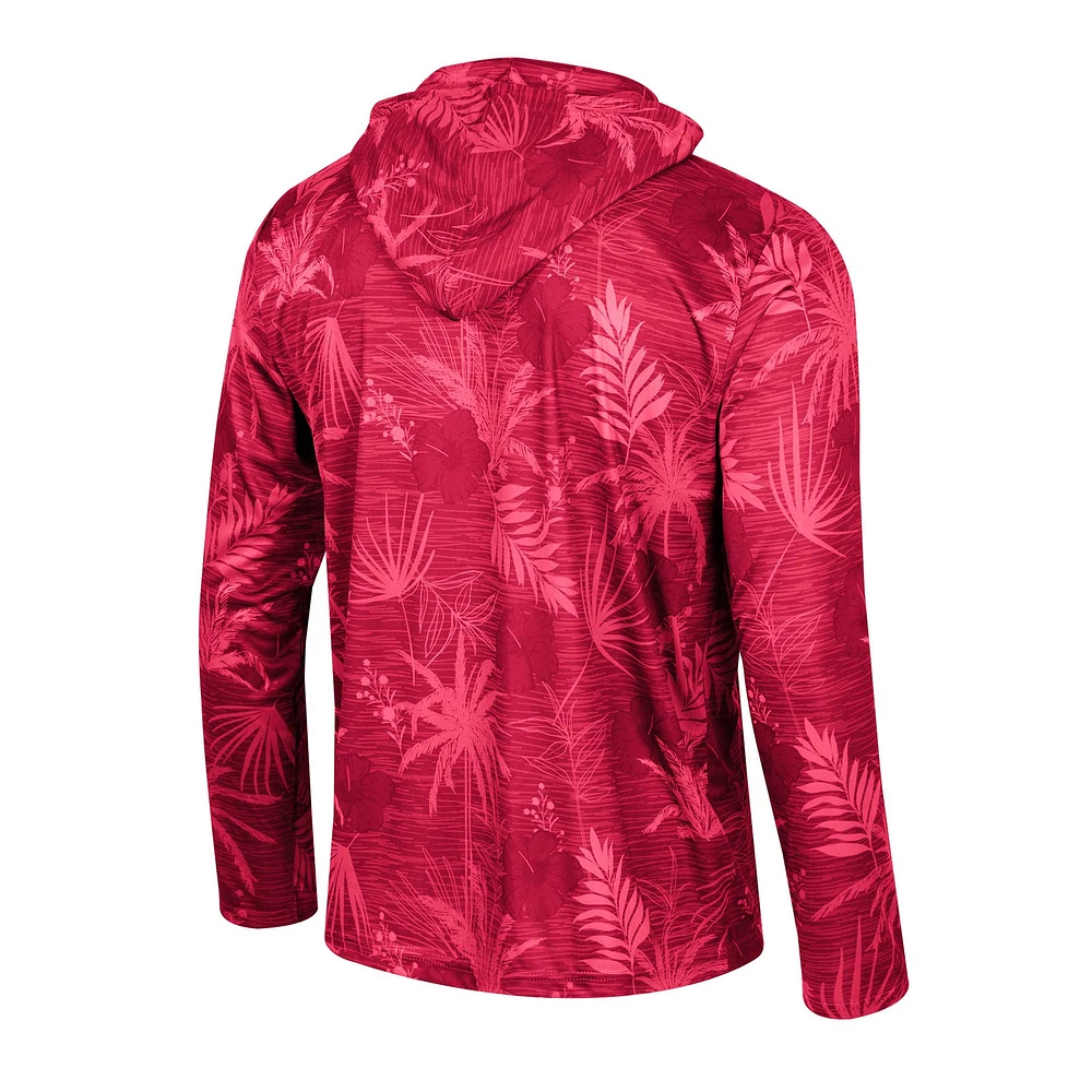 Men's Colosseum Crimson Oklahoma Sooners Palms Printed Lightweight Quarter-Zip Hooded Top