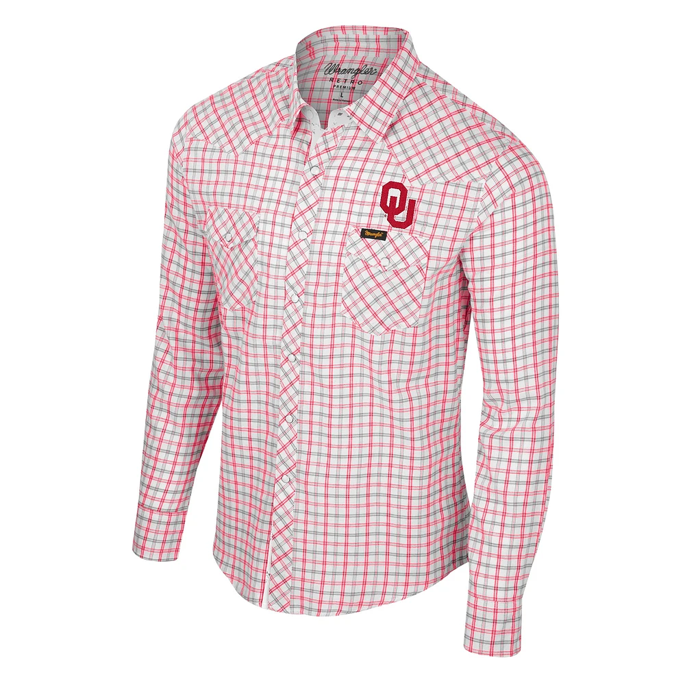 Chemise à manches longues et boutons-pression pour hommes Colosseum x Wrangler White Oklahoma Sooners carreaux avec fenêtre