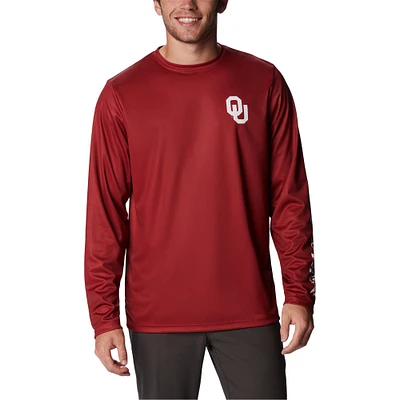 T-shirt à manches longues Columbia Crimson Oklahoma Sooners Terminal Tackle Omni-Shade Raglan pour homme