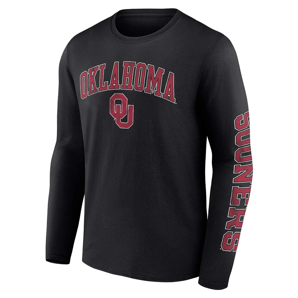 Men's Fanatics Black Oklahoma Sooners Distressed Arch Over Logo Long Sleeve T-Shirt