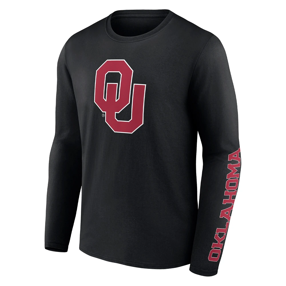 Men's Fanatics Black Oklahoma Sooners Double Time 2-Hit Long Sleeve T-Shirt
