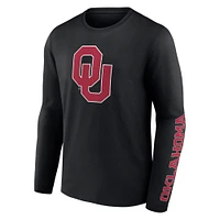 Men's Fanatics Black Oklahoma Sooners Double Time 2-Hit Long Sleeve T-Shirt