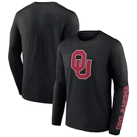 Men's Fanatics Black Oklahoma Sooners Double Time 2-Hit Long Sleeve T-Shirt