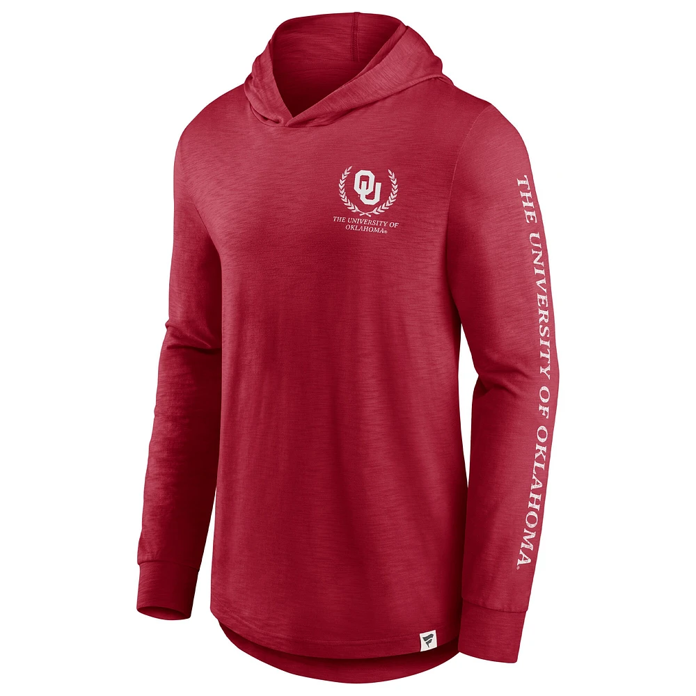 Men's Fanatics Crimson Oklahoma Sooners Photo Finish Hoodie Long Sleeve T-Shirt