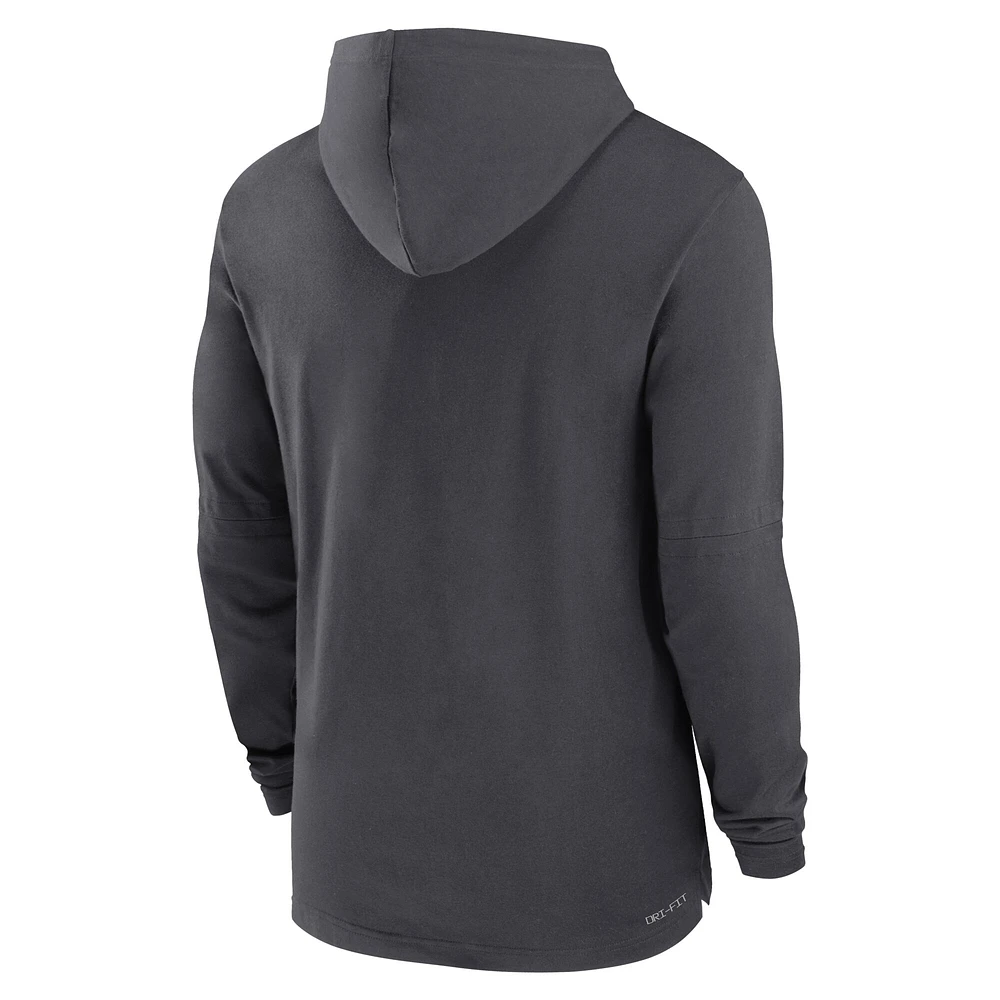 Men's Jordan Brand Anthracite Oklahoma Sooners 2024 Sideline Hoodie Performance Long Sleeve T-Shirt