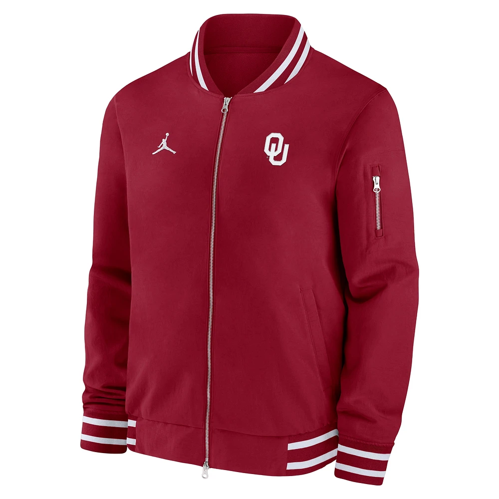Men's Jordan Brand Crimson Oklahoma Sooners 2024 Sideline Full-Zip Bomber Jacket