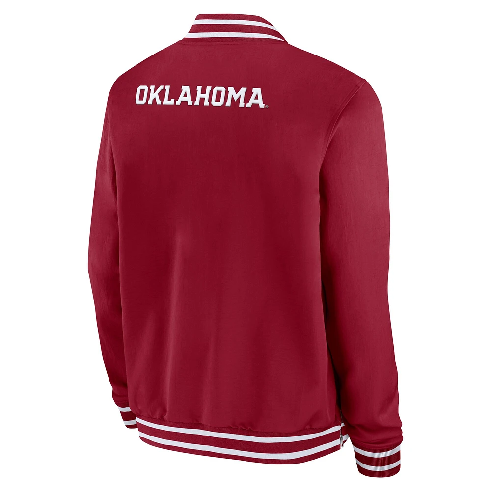 Men's Jordan Brand Crimson Oklahoma Sooners 2024 Sideline Full-Zip Bomber Jacket