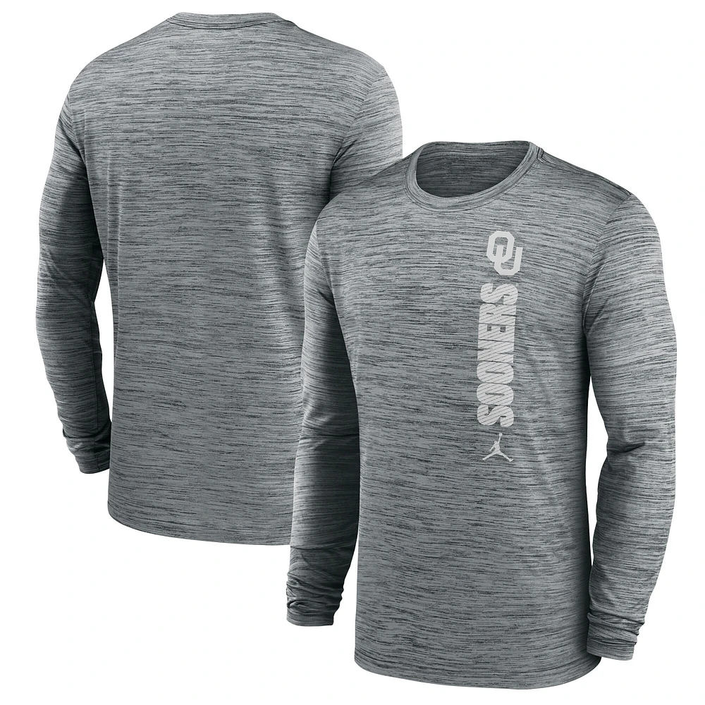 Men's Jordan Brand Gray Oklahoma Sooners 2024 Sideline Velocity Performance Long Sleeve T-Shirt
