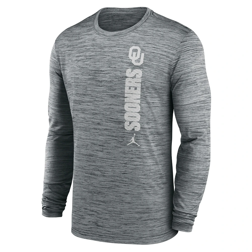 Men's Jordan Brand Gray Oklahoma Sooners 2024 Sideline Velocity Performance Long Sleeve T-Shirt