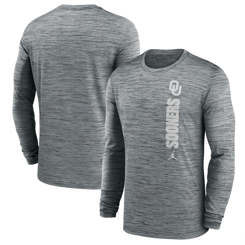 Men's Jordan Brand Gray Oklahoma Sooners 2024 Sideline Velocity Performance Long Sleeve T-Shirt