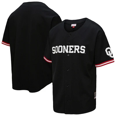 Men's Mitchell & Ness Black Oklahoma Sooners On The Clock Full-Button Fashion Jersey