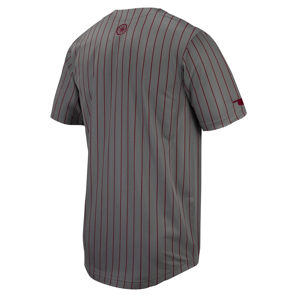 Men's Nike Steel Gray Oklahoma Sooners Pinstripe Replica Full-Button Baseball Jersey