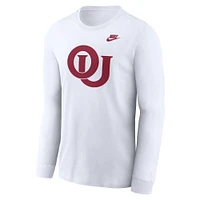 T-shirt à manches longues avec logo principal Nike Oklahoma Sooners Legacy pour homme, blanc