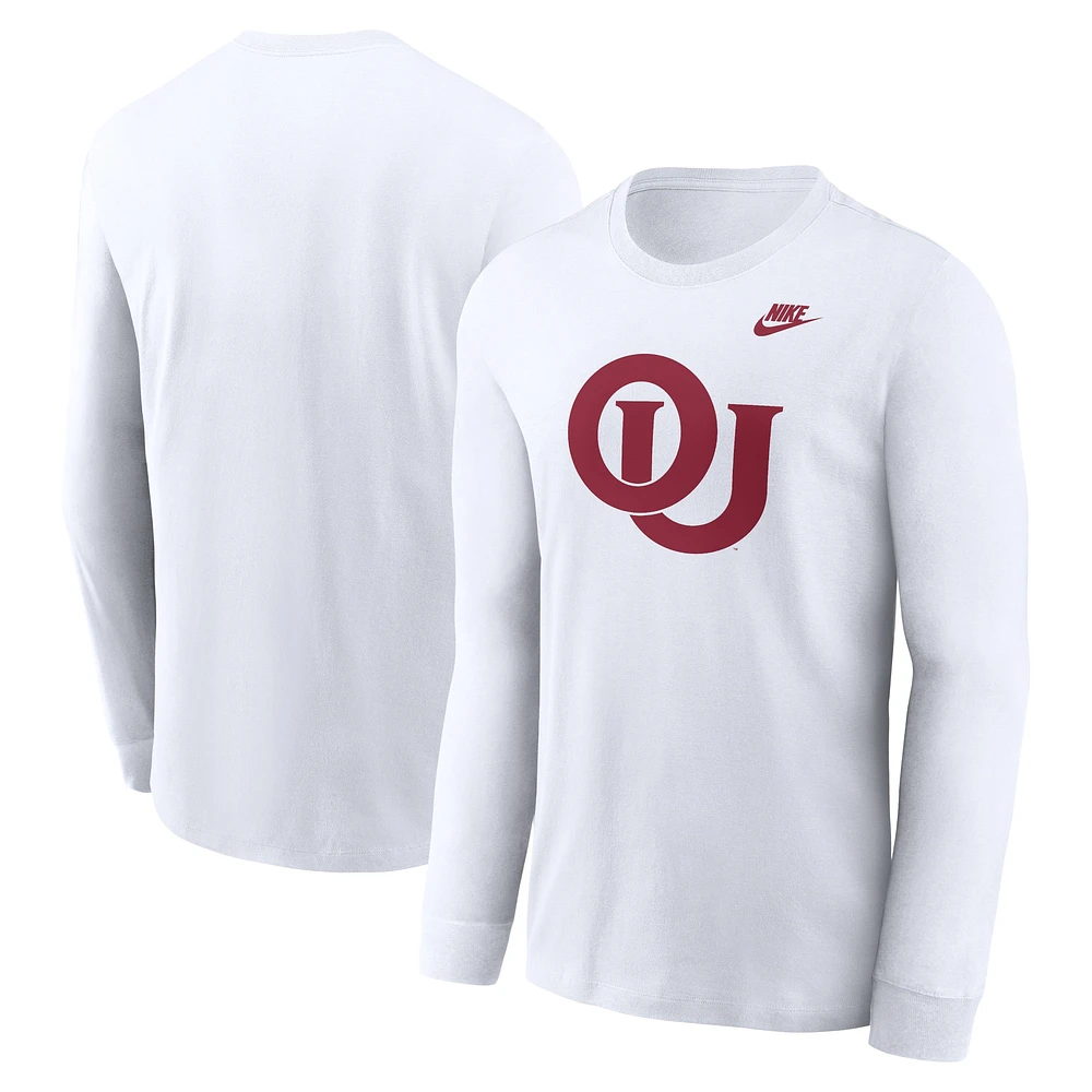 T-shirt à manches longues avec logo principal Nike Oklahoma Sooners Legacy pour homme, blanc