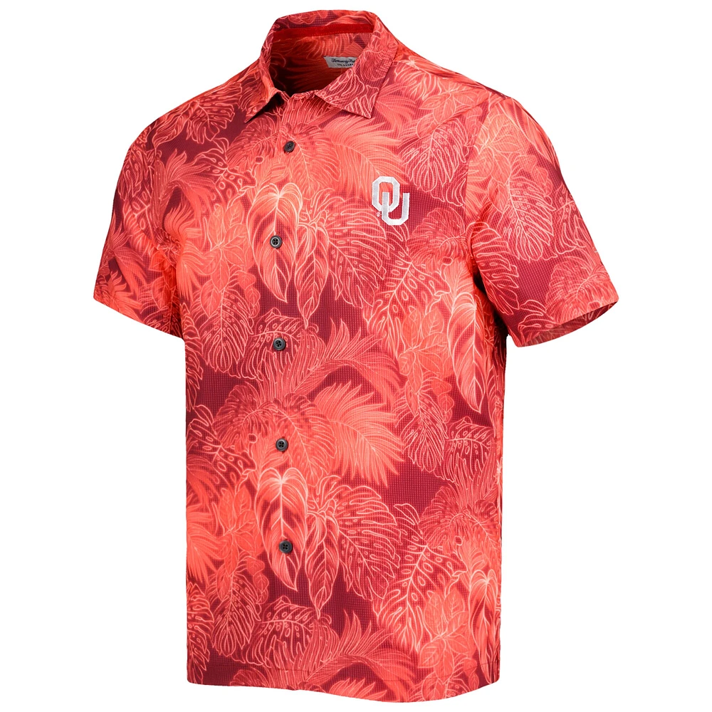 Men's Tommy Bahama Crimson Oklahoma Sooners Big & Tall Coast Luminescent Fronds IslandZone Button-Up Camp Shirt