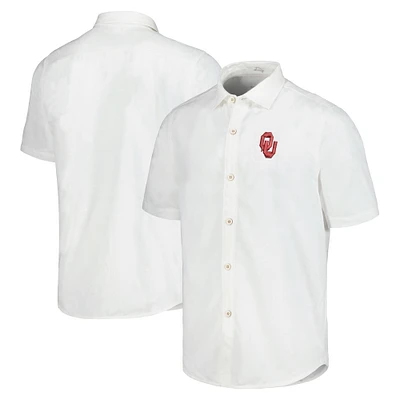 Chemise boutonnée Tommy Bahama pour hommes Oklahoma Sooners Coconut Point Palm Vista IslandZone Camp blanche