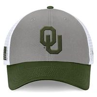 Men's Top of the World Gray/Green Oklahoma Sooners OHT Military Appreciation Badge Trucker Adjustable Hat