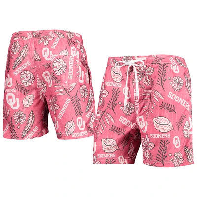 Men's Wes & Willy Crimson Oklahoma Sooners Vintage Floral Swim Trunks