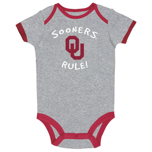 Ensemble de trois bodys Oklahoma Sooners pour nouveau-nés et nourrissons Champion Cramoisi/Gris chiné/Blanc