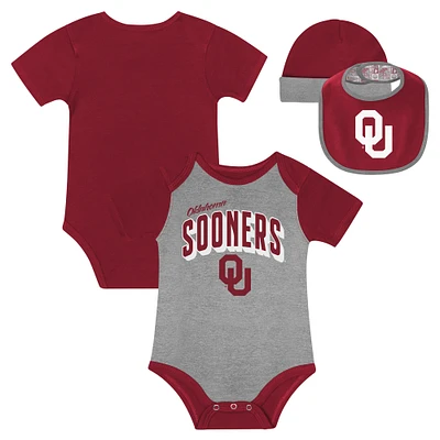 Ensemble body, bavoir et bonnet à revers pour nouveau-né bébé des Oklahoma Sooners Dynamic Duo