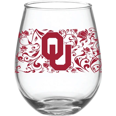 Oklahoma Sooners 15oz. Floral Stemless Wine Glass