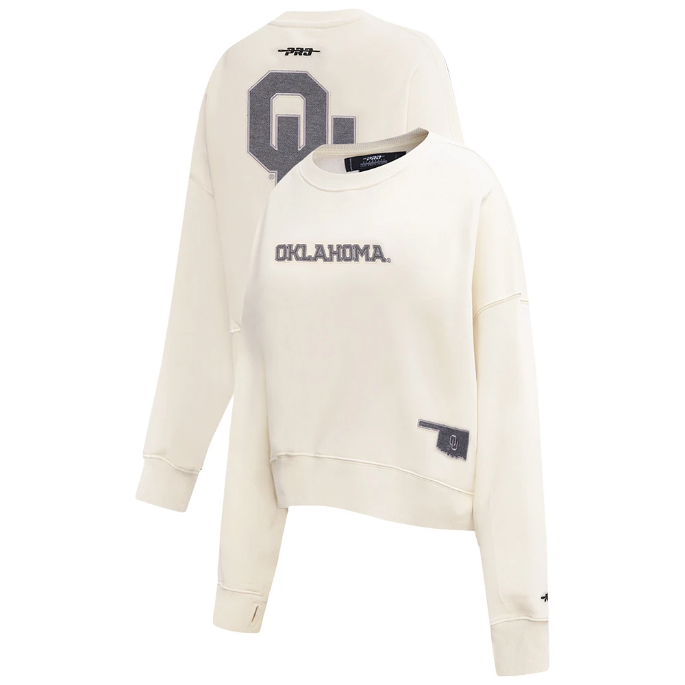 Pull ras du cou court et carré en molleton French Terry Pro Standard Cream Oklahoma Sooners pour femme