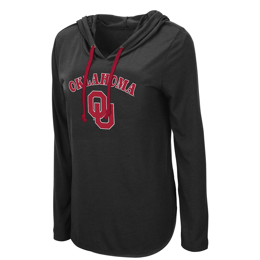 Women's Colosseum Black Oklahoma Sooners My Lover Lightweight Hooded Long Sleeve T-Shirt