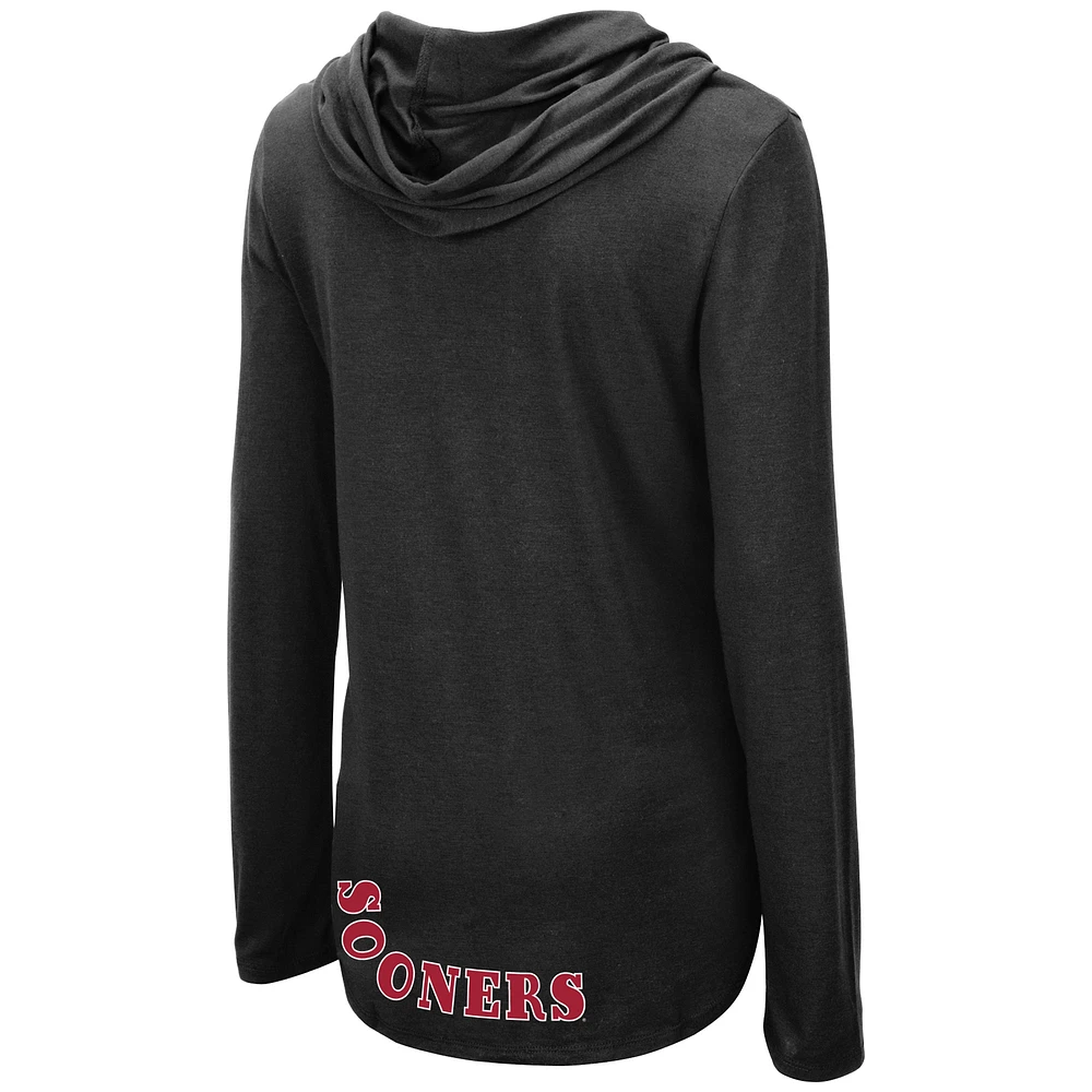 Women's Colosseum Black Oklahoma Sooners My Lover Lightweight Hooded Long Sleeve T-Shirt