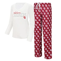 Concepts Sport Blanc/cramoisi Oklahoma Sooners T-shirt à col en V manches longues et pantalon de jauge Ensemble nuit
