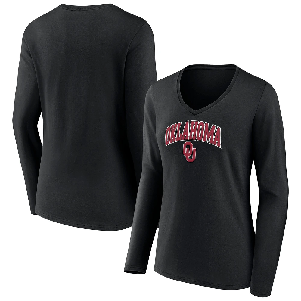 Women's Fanatics Oklahoma Sooners Campus Long Sleeve V-Neck T-Shirt