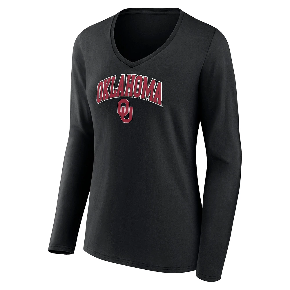 Women's Fanatics Oklahoma Sooners Campus Long Sleeve V-Neck T-Shirt