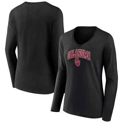 Women's Fanatics Oklahoma Sooners Campus Long Sleeve V-Neck T-Shirt